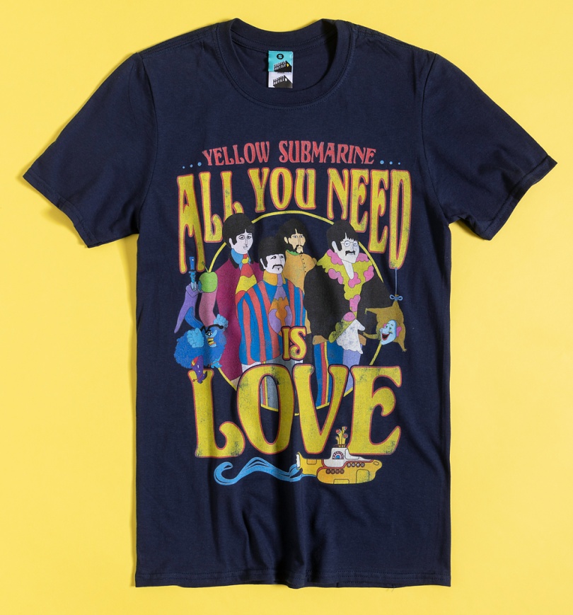 An image of Yellow Submarine Psychedelic All You Need Is Love Navy T-Shirt